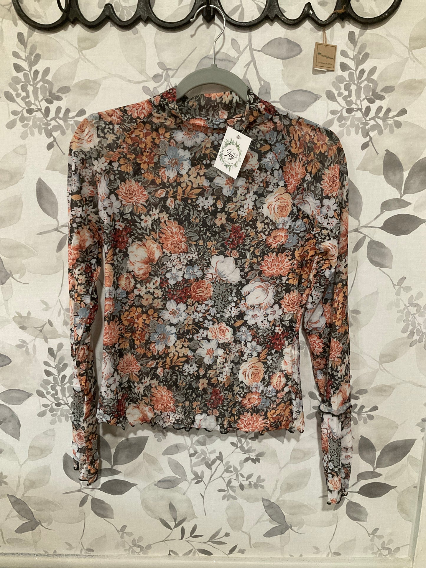 Autumn Floral High Neck Mesh Long sleeve