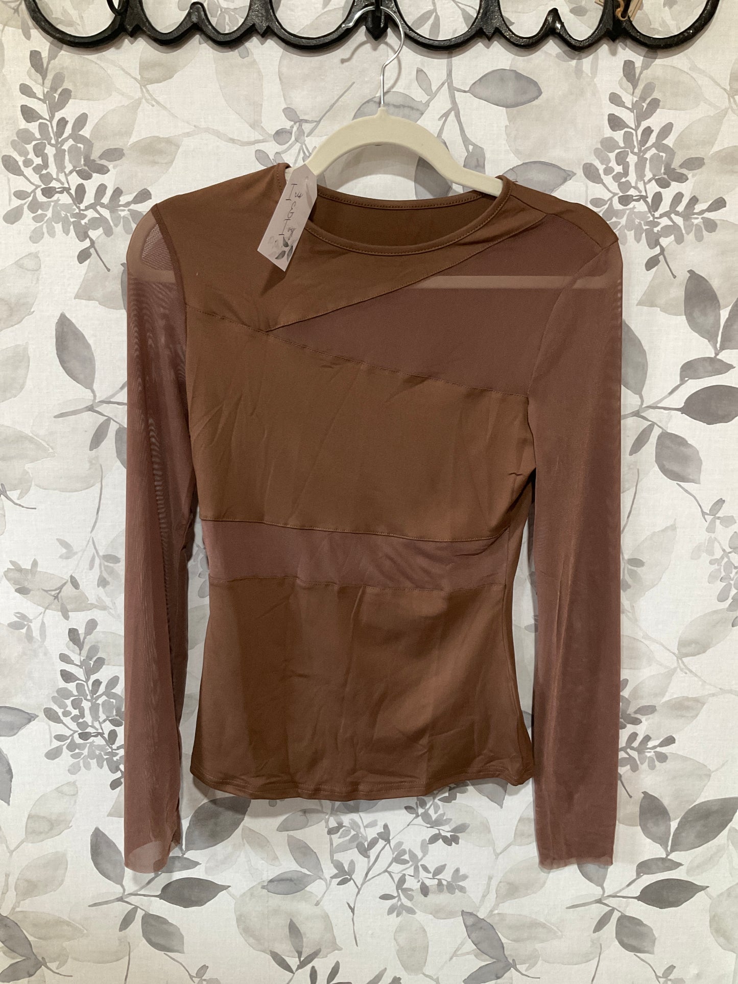Mesh panel brown long sleeve