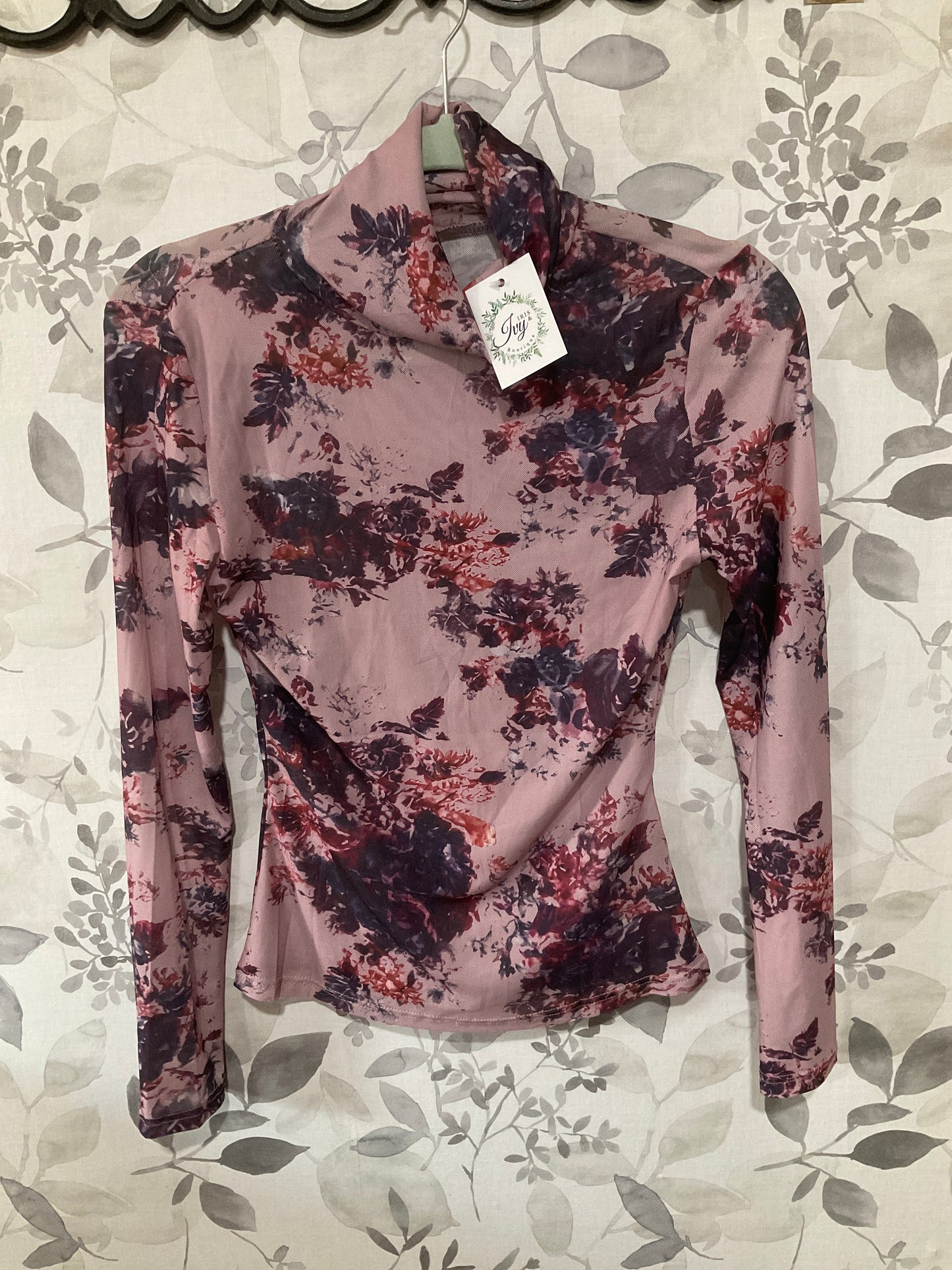 Floral High Neck Mesh Long Sleeve