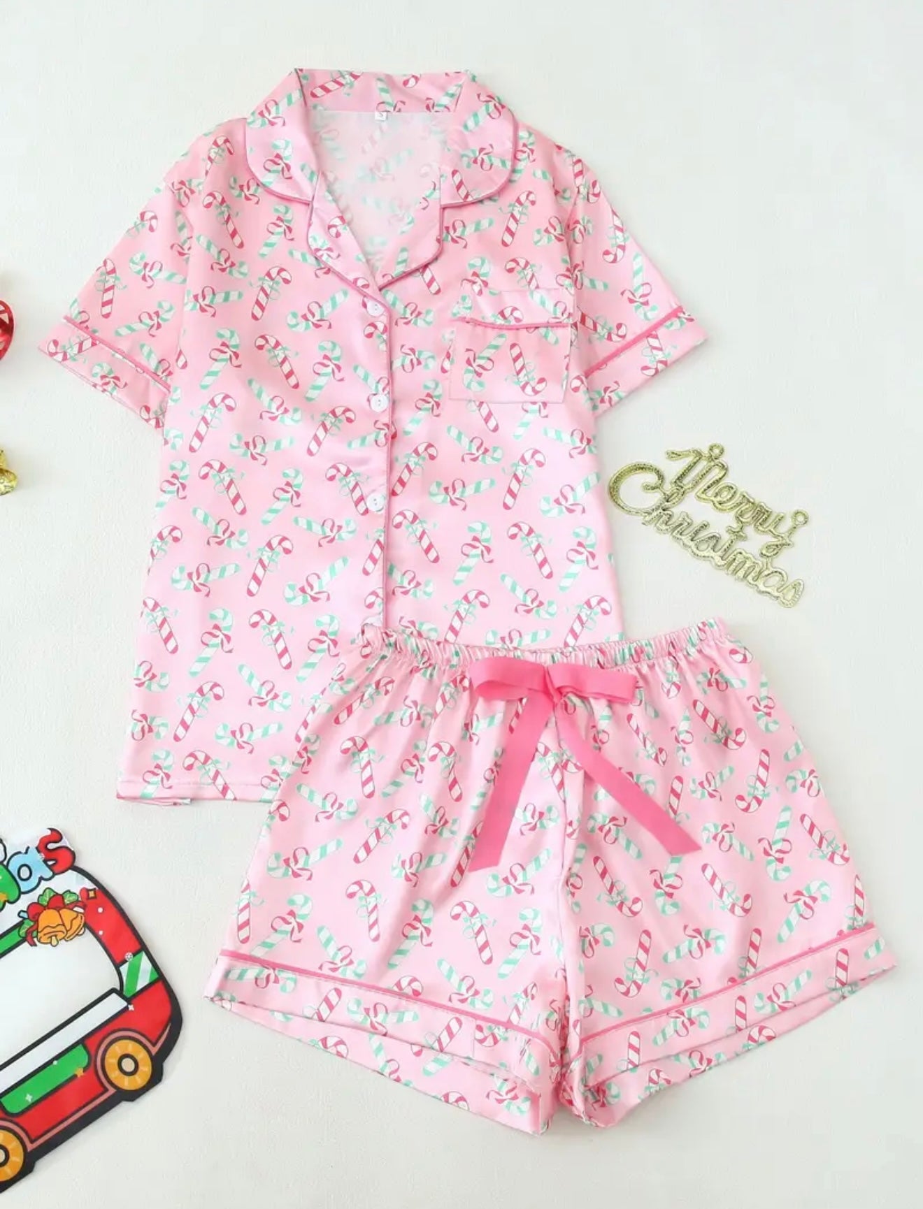 Pink Candy Cane PJ Set