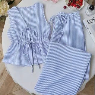 Blue Striped Pants set