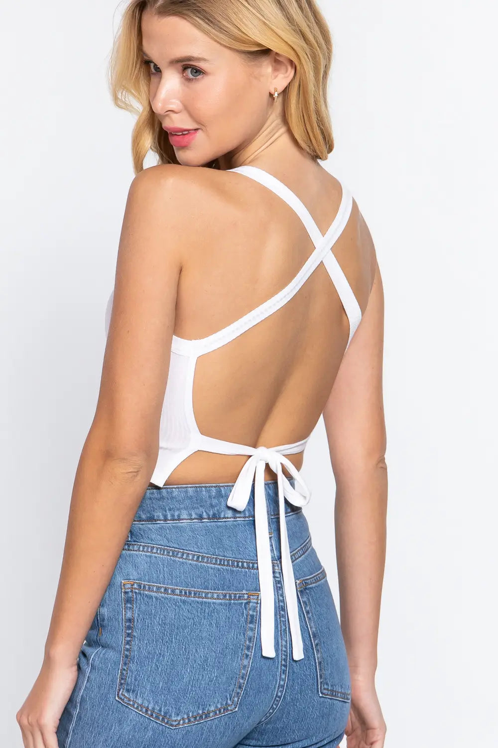 FITTED OPEN CROSS BACK STRAPPY CAMI TOP