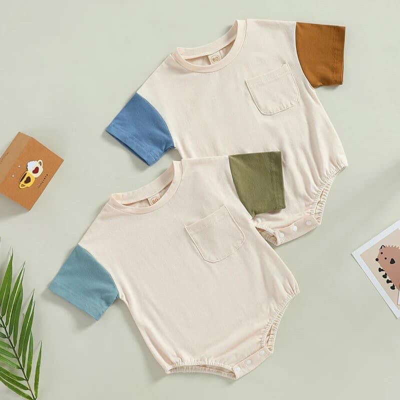 Short sleeve color block onesie ( blue and orange)