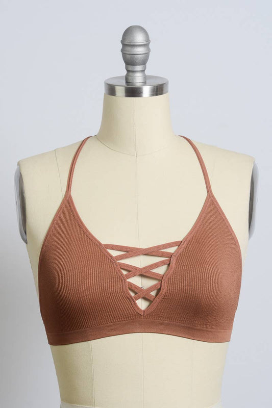 Seamless Lace Up Racer Back Bralette