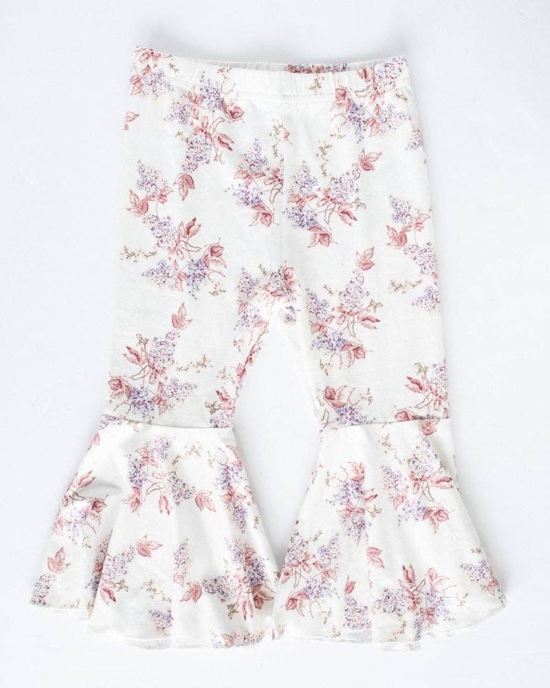 Lina Pleated Bell Bottoms - White Floral