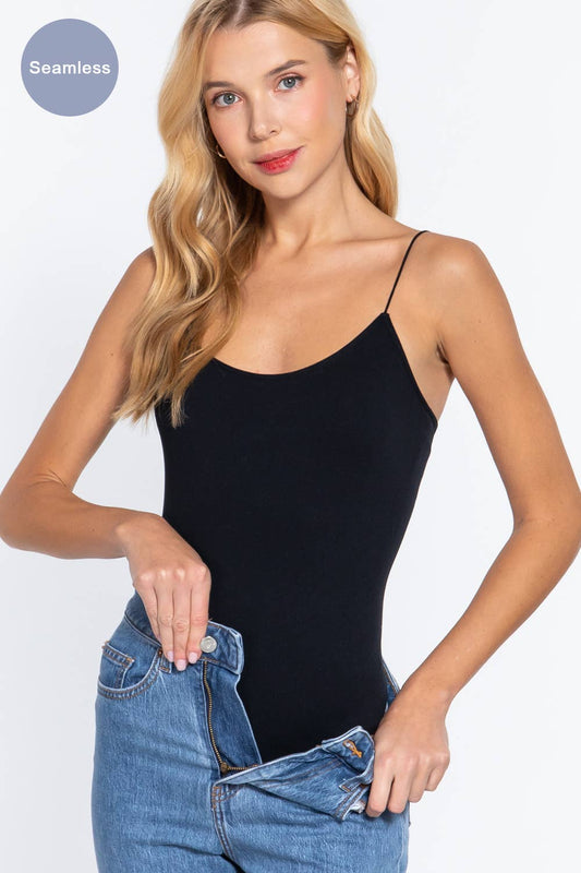 Black fitted seamless rib cami bodysuit