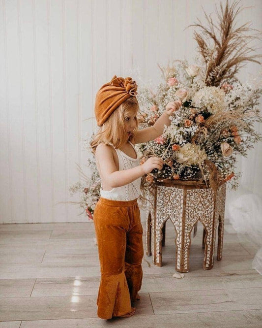 Bailey's Blossoms - Lina Pleated Velour Bell Bottoms - Camel