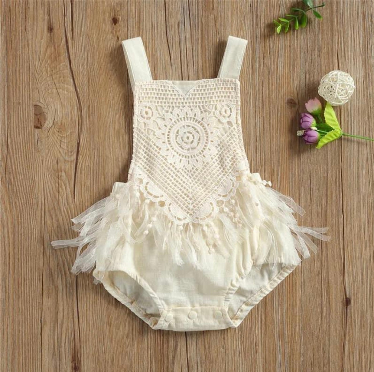 Cream lace infant romper