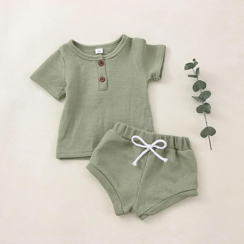 Waffle knit solid colored bloomer set