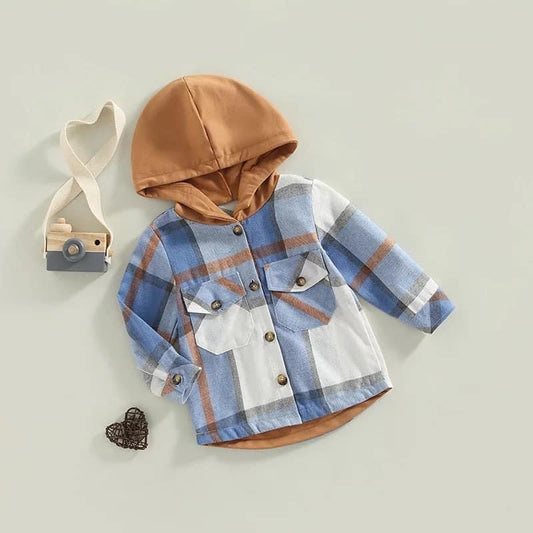 Brown and blue hooded flannel
