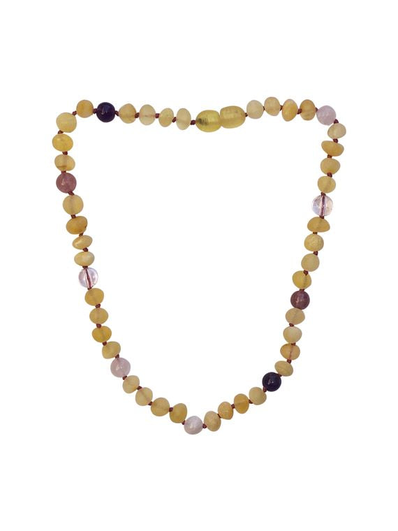 Raw Honey Amber and Pink/Purple Gemstones Baby Necklace