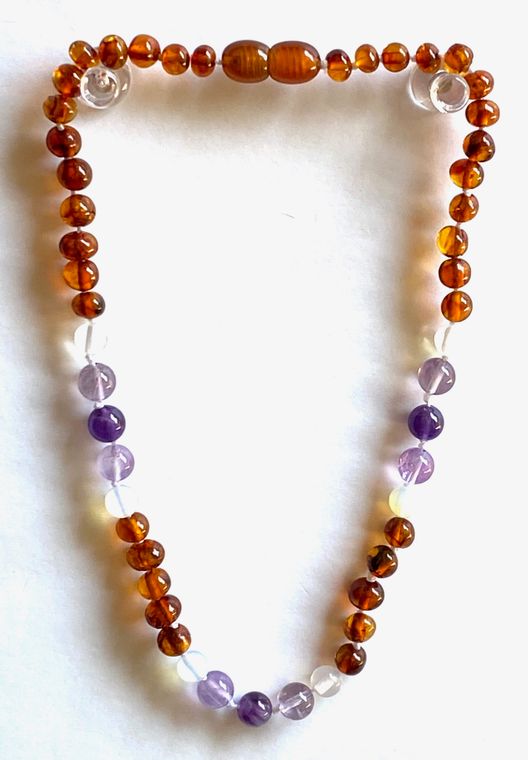 Amber + Amethyst + Opalite Baby Necklace