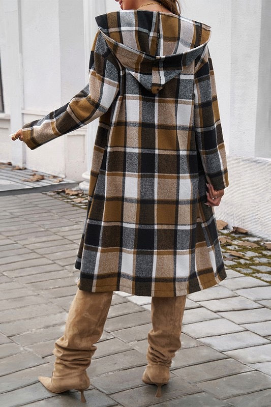 Plaid flannel trench shacket