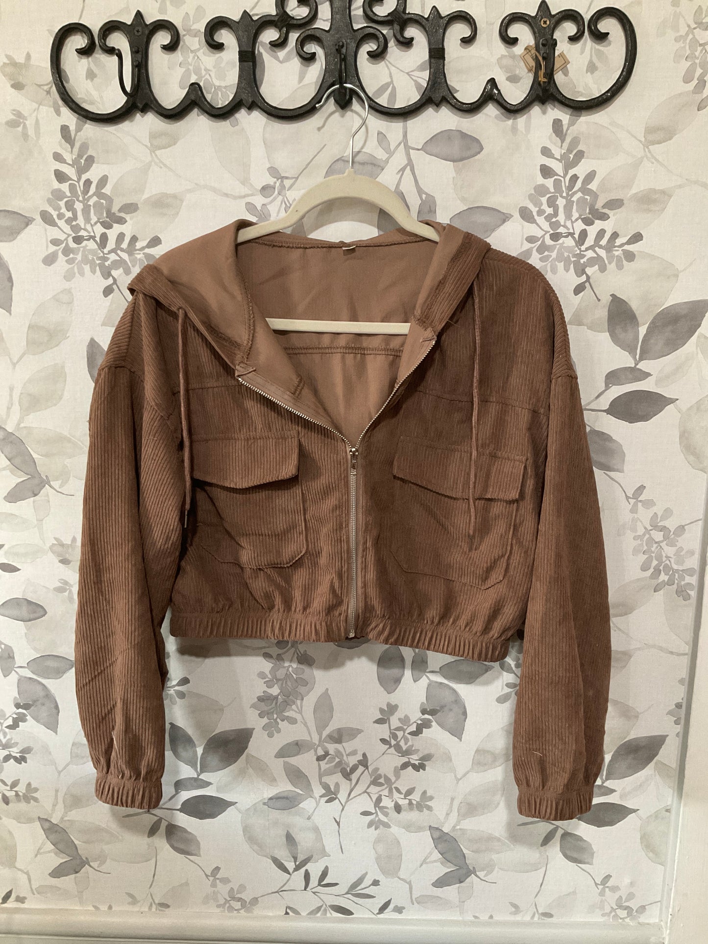Mocha cropped corduroy jacket