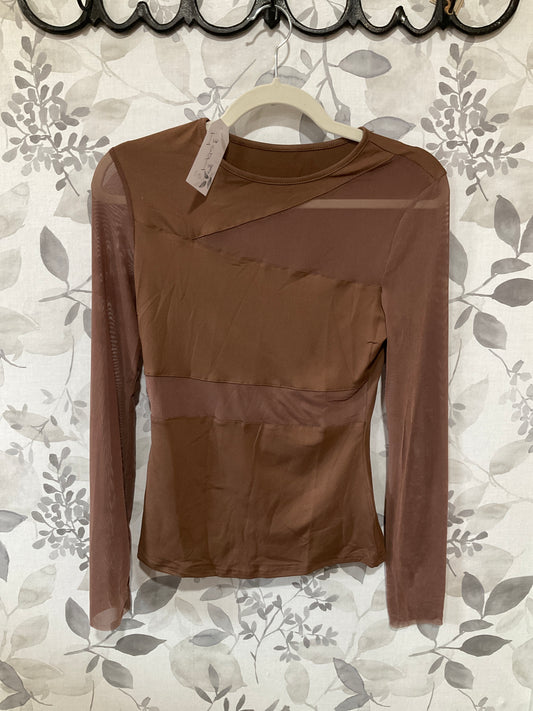 Mesh panel brown long sleeve