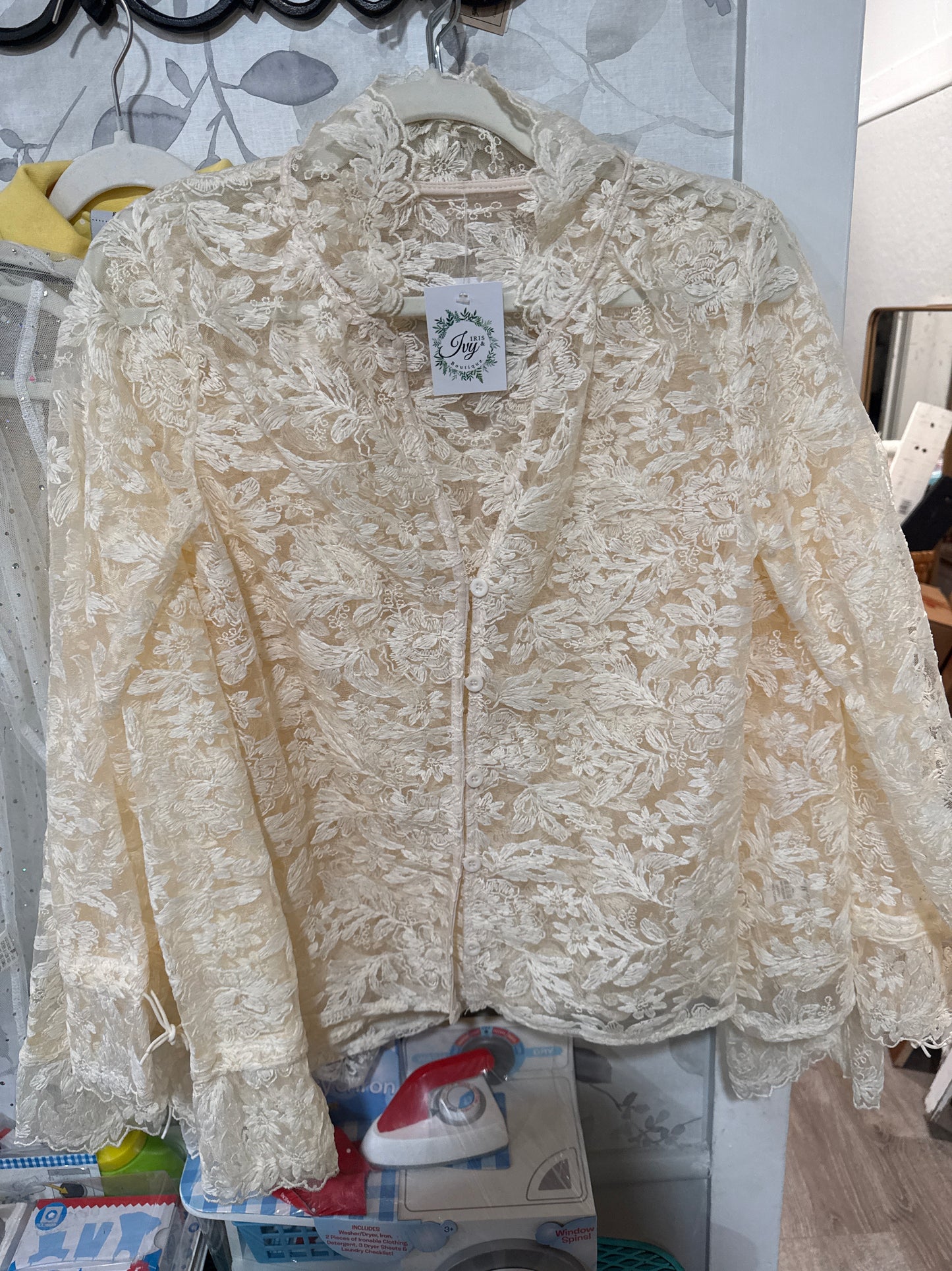 Cream lace button down top