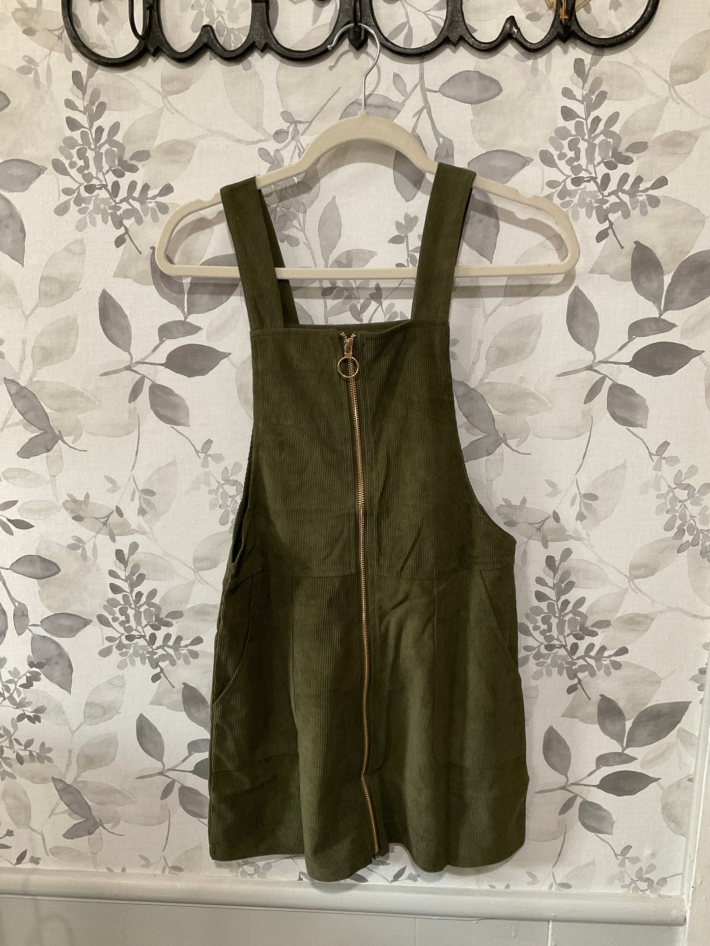 Olive Corduroy Zip Front Dress