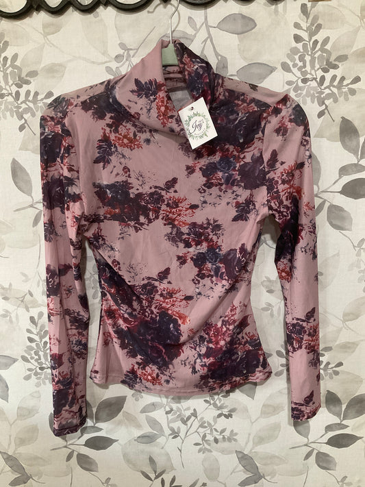 Floral High Neck Mesh Long Sleeve