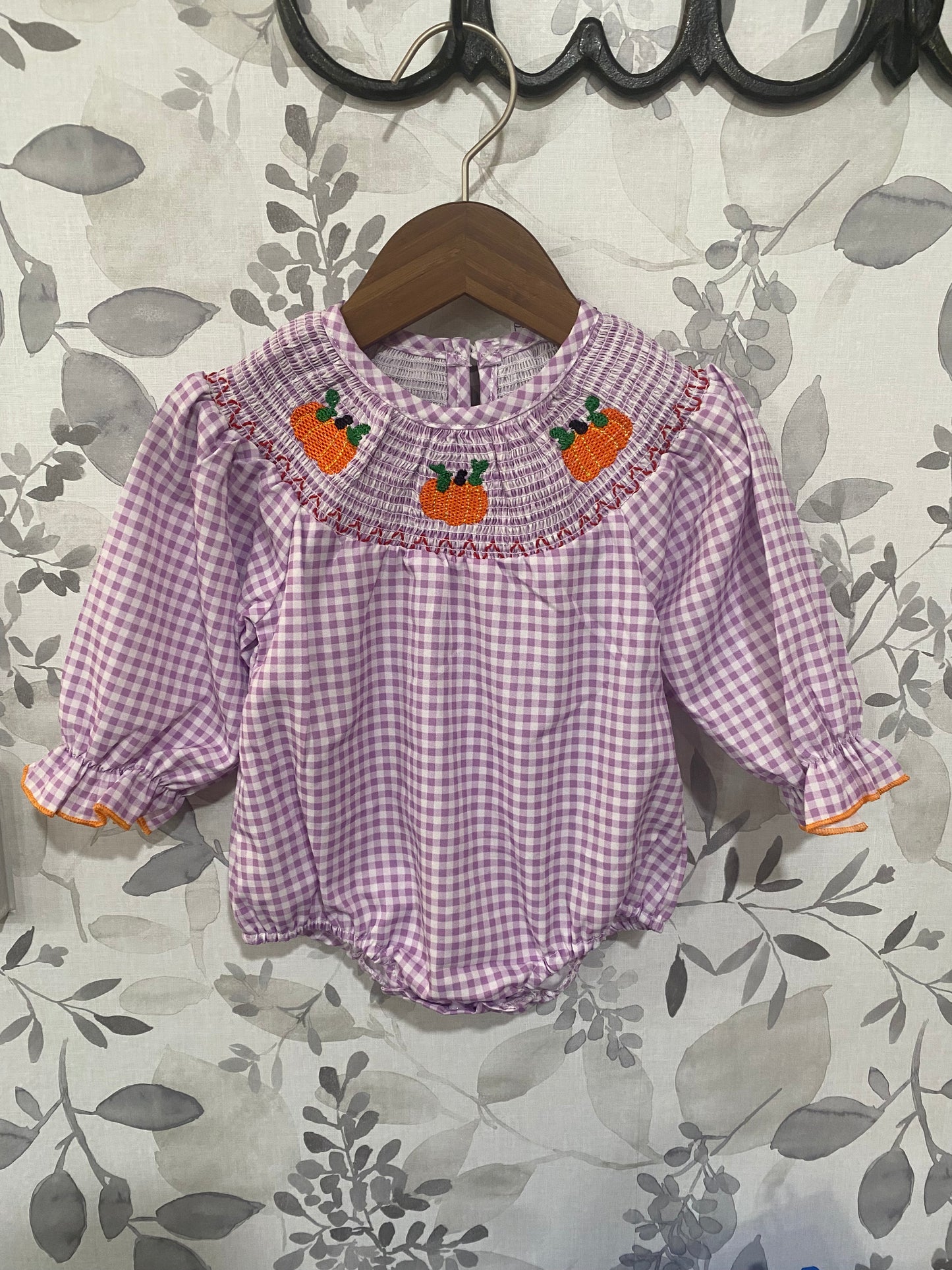 Pumpkin patch embroidered bubble romper