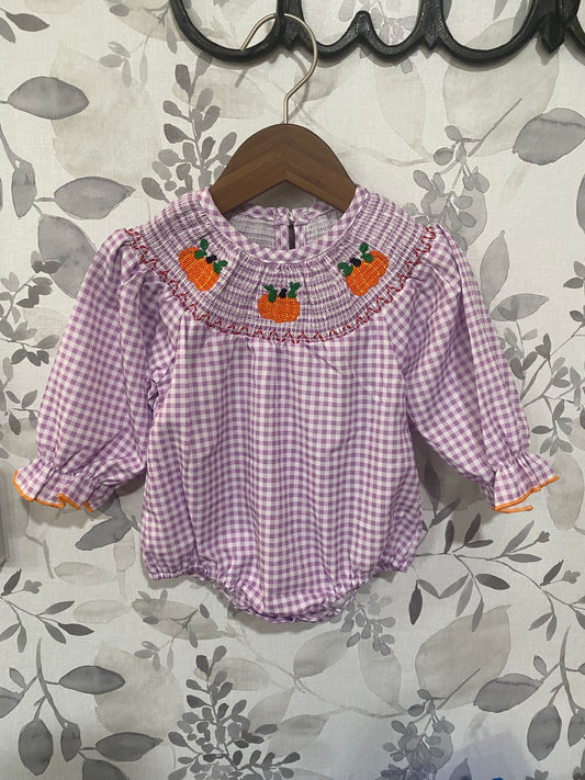 Pumpkin patch embroidered bubble romper