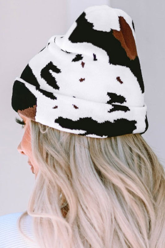 Cow print beanie