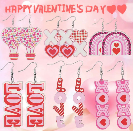Wooden Valentine Dangle Earrings