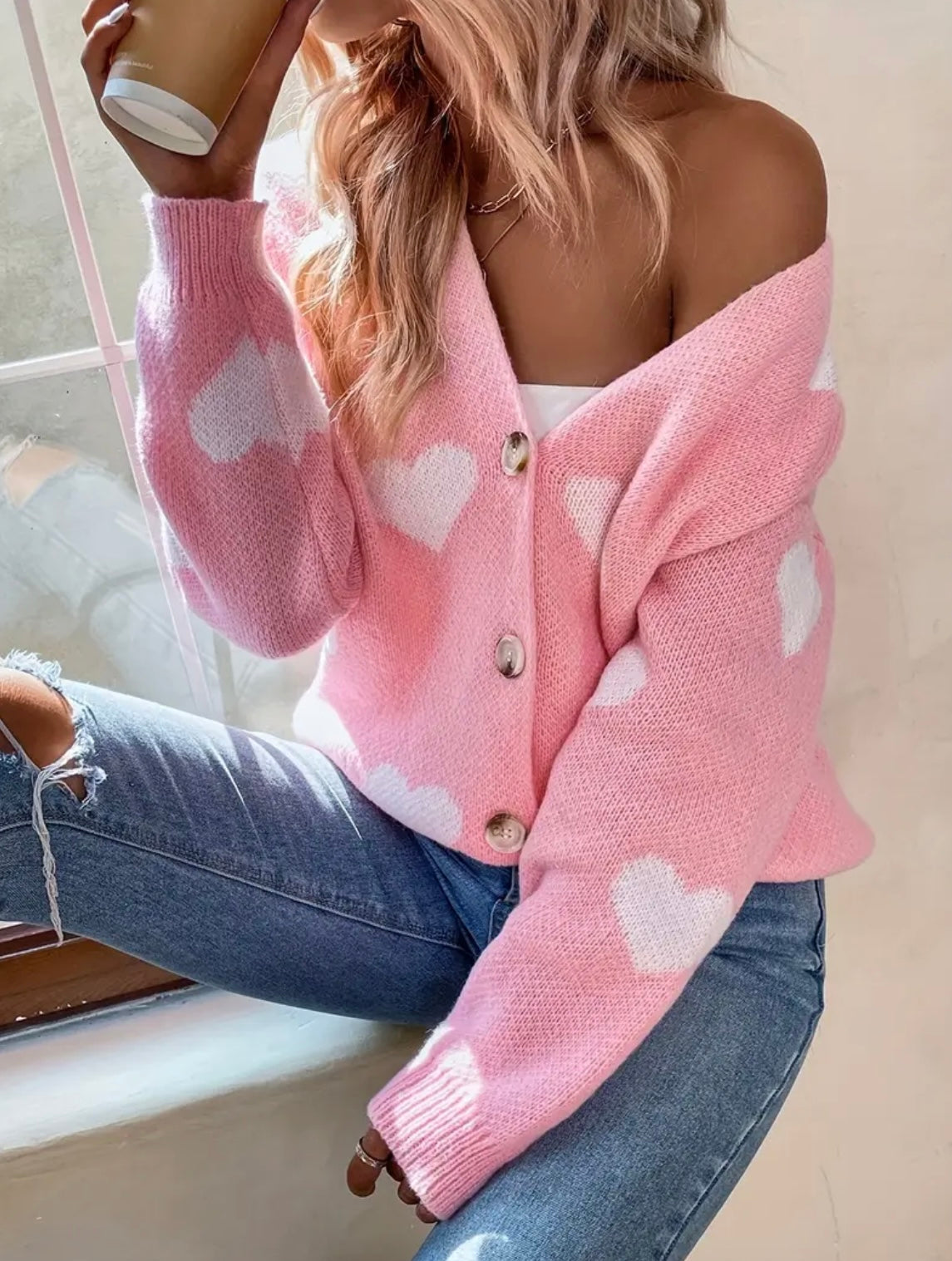 Pink Heart Cardigan