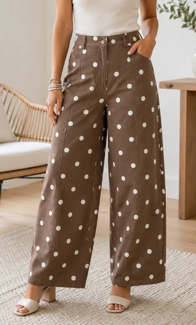 Brown Polka dot Barrel Jean