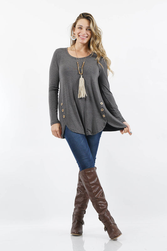 PLUS SIZE PREMIUM LONG SLEEVE SIDE WOOD BUTTONS DOLPHIN