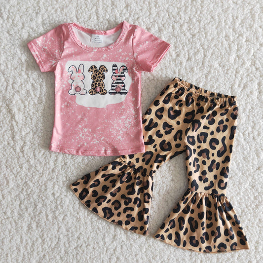 Three Cute Bunny Easter Leopard Bell Pants Set