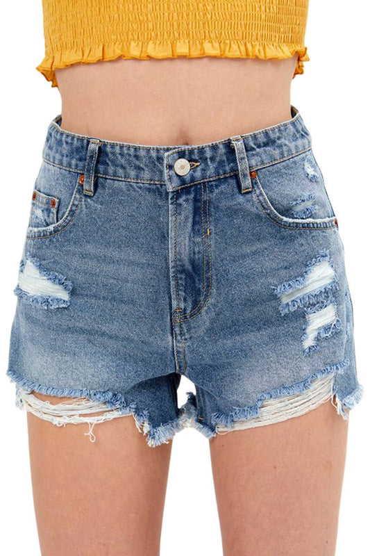 High Rise Distressed Mom Fit Denim Shorts