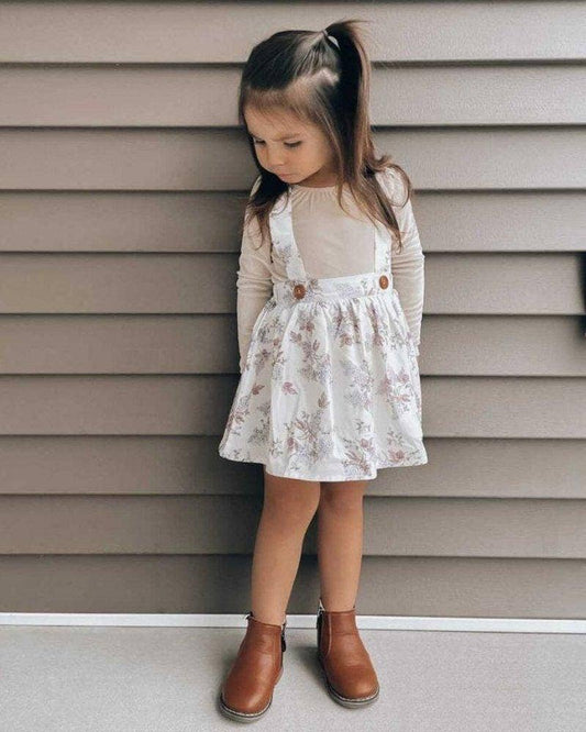 Daphne Suspender Skirt - White Floral