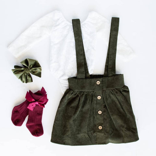 Bailey's Blossoms - Fallon Corduroy Suspender Skirt - Olive
