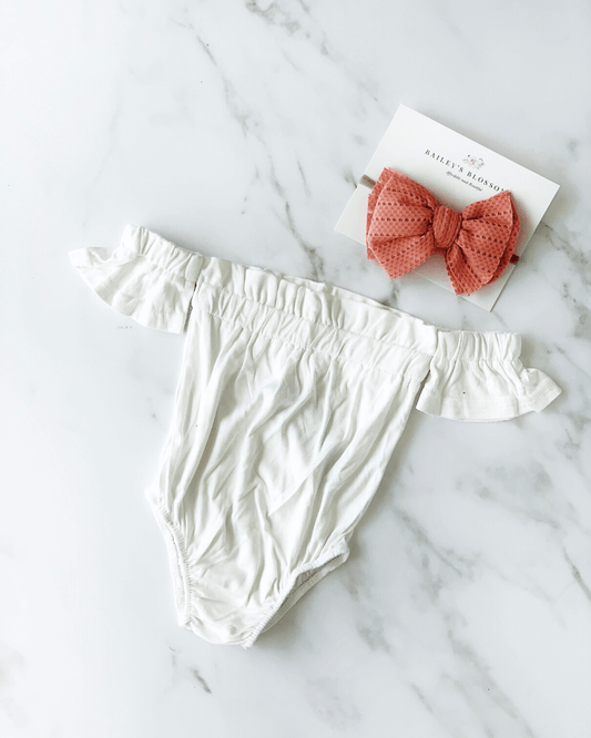 Karli Cold Shoulder Flutter Sleeve Leotard - White