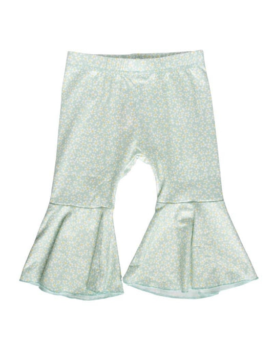 Lina Pleated Bell Bottoms - Green Floral