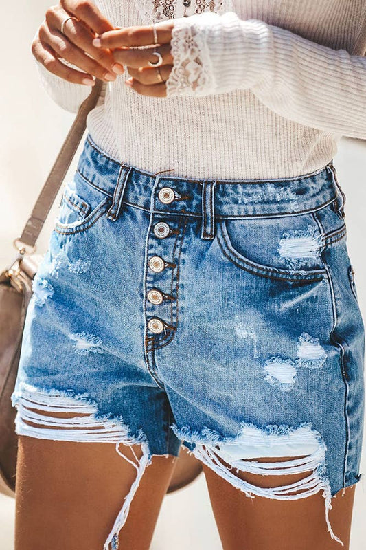 Light Blue Distressed Jean Shorts