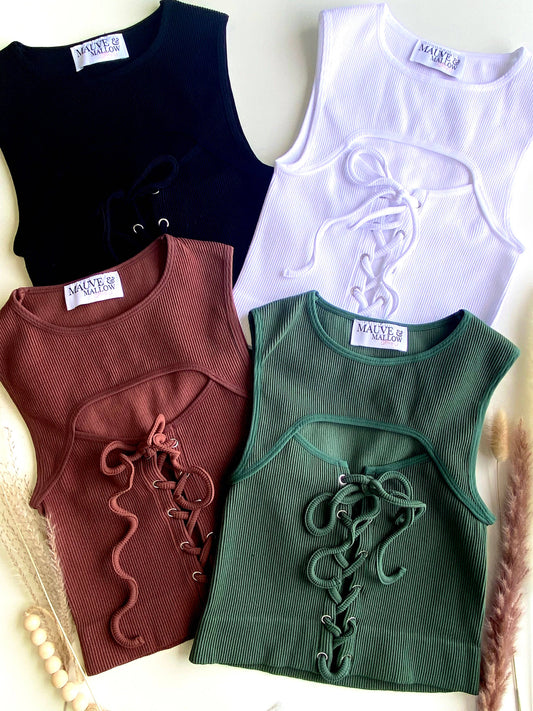 Lace up front crop