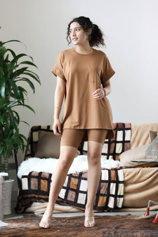 BRUSHED DTY MICROFIBER SHORT CUFF SLEEVE TOP & BIKE