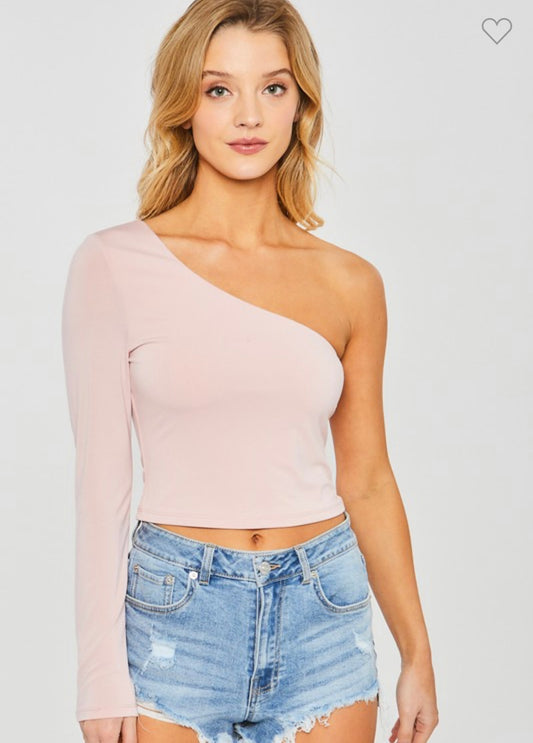 Knit Solid One Soulder Crop Top