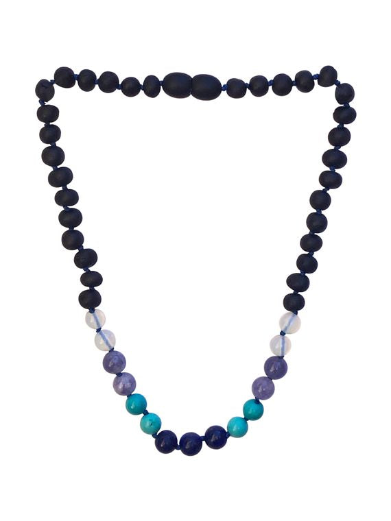 Raw Cherry Amber and Blue Rainbow Baby Necklace