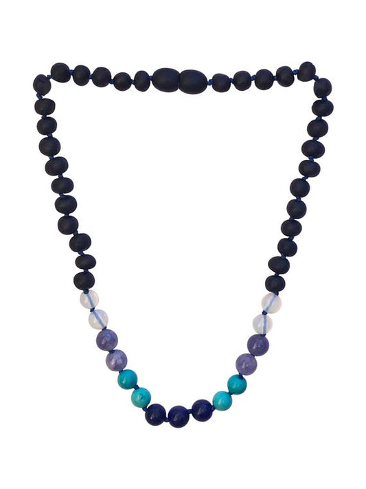 Raw Cherry Amber and Blue Rainbow Baby Necklace